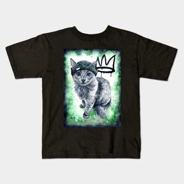 Ghost Kitten Wuz Here Kids T-Shirt by Clockwork Art